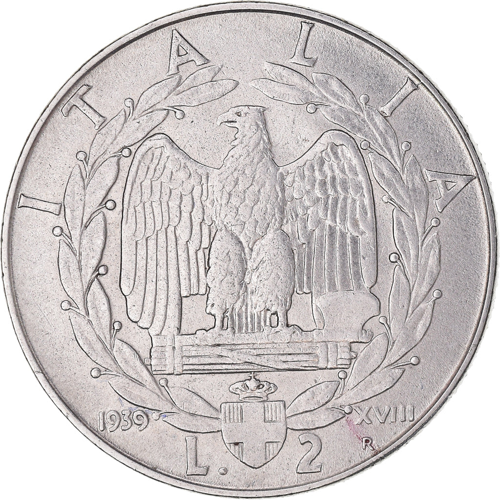 Monnaie, Italie, Vittorio Emanuele III, 2 Lire, 1939, Rome, TTB+, Acier
