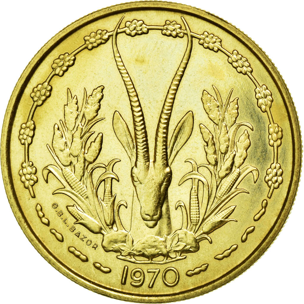 Moneda, Estados del África Occidental, 25 Francs, 1970, FDC, Aluminio - bronce