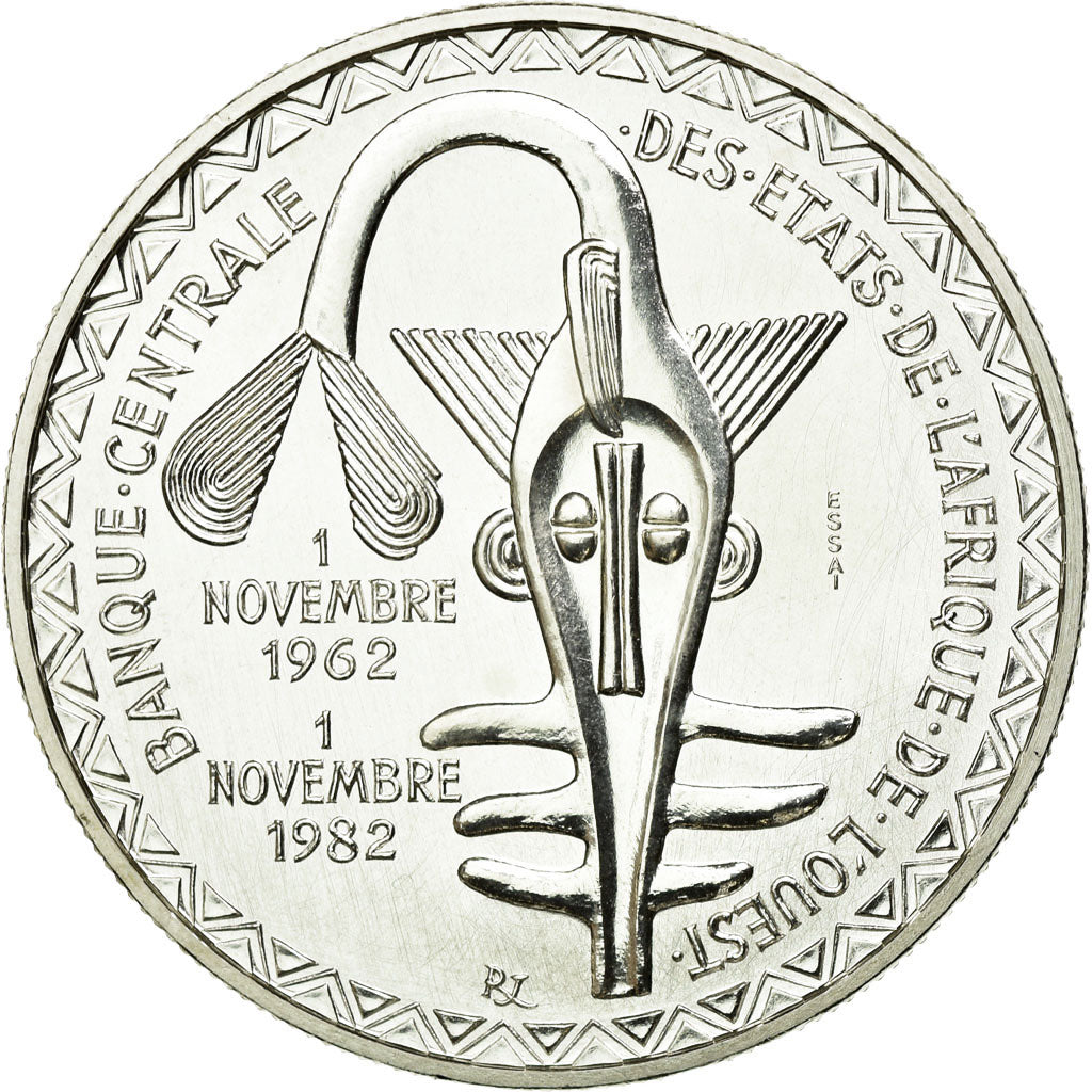 Coin, West African States, 5000 Francs, 1982, MS(65-70), Silver, KM:E13