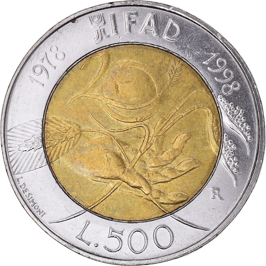 Moneta, Italia, 500 Lire, 1998, F.A.O. - IFAD, BB+, Bi-metallico, KM:193