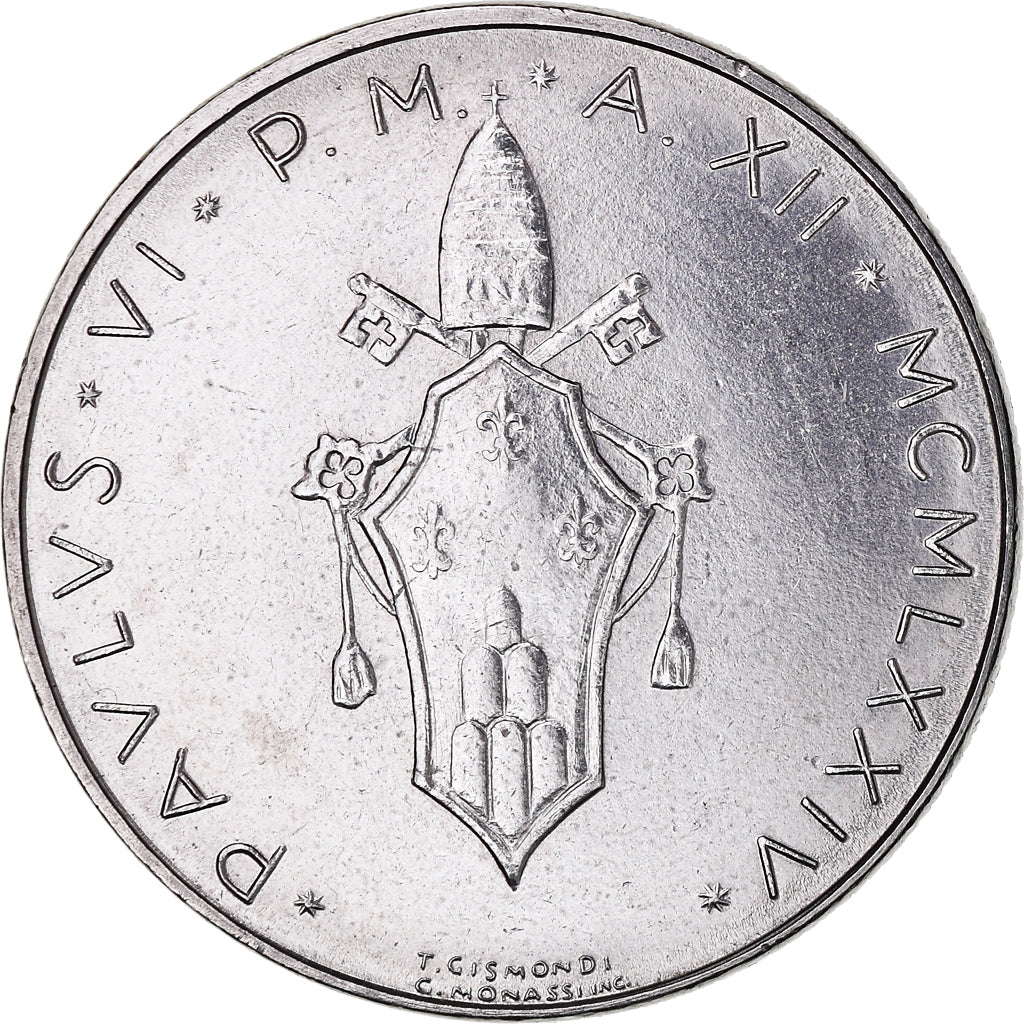 Moeda, CIDADE DO VATICANO, Paul VI, 50 Lire, 1974, Roma, MS(65-70), Aço