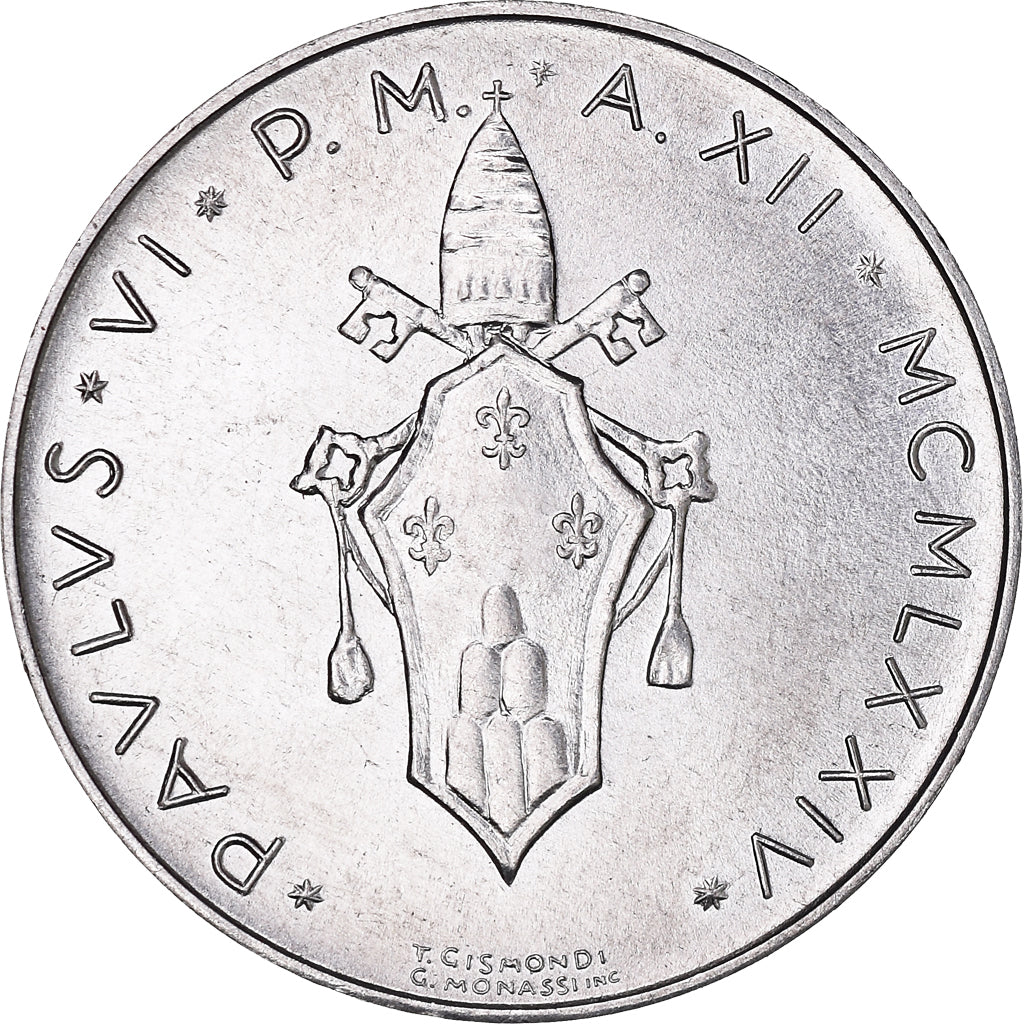 Monnaie, Cité du Vatican, Paul VI, 10 Lire, 1974, Roma, FDC, Aluminium, KM:119