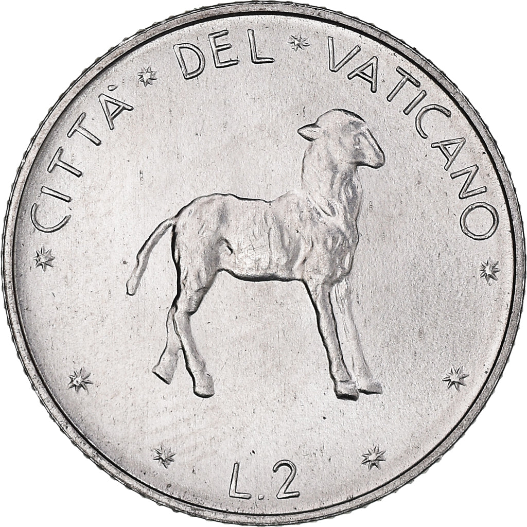 Munten, Vaticaanstad, Paul VI, 2 Lire, 1974, Roma, FDC, Aluminium, KM:117