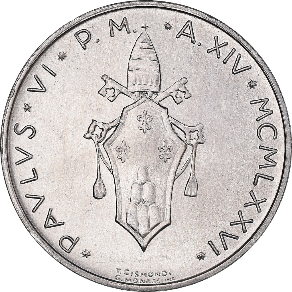Coin, VATICAN CITY, Paul VI, 10 Lire, 1976, MS(65-70), Aluminum, KM:119