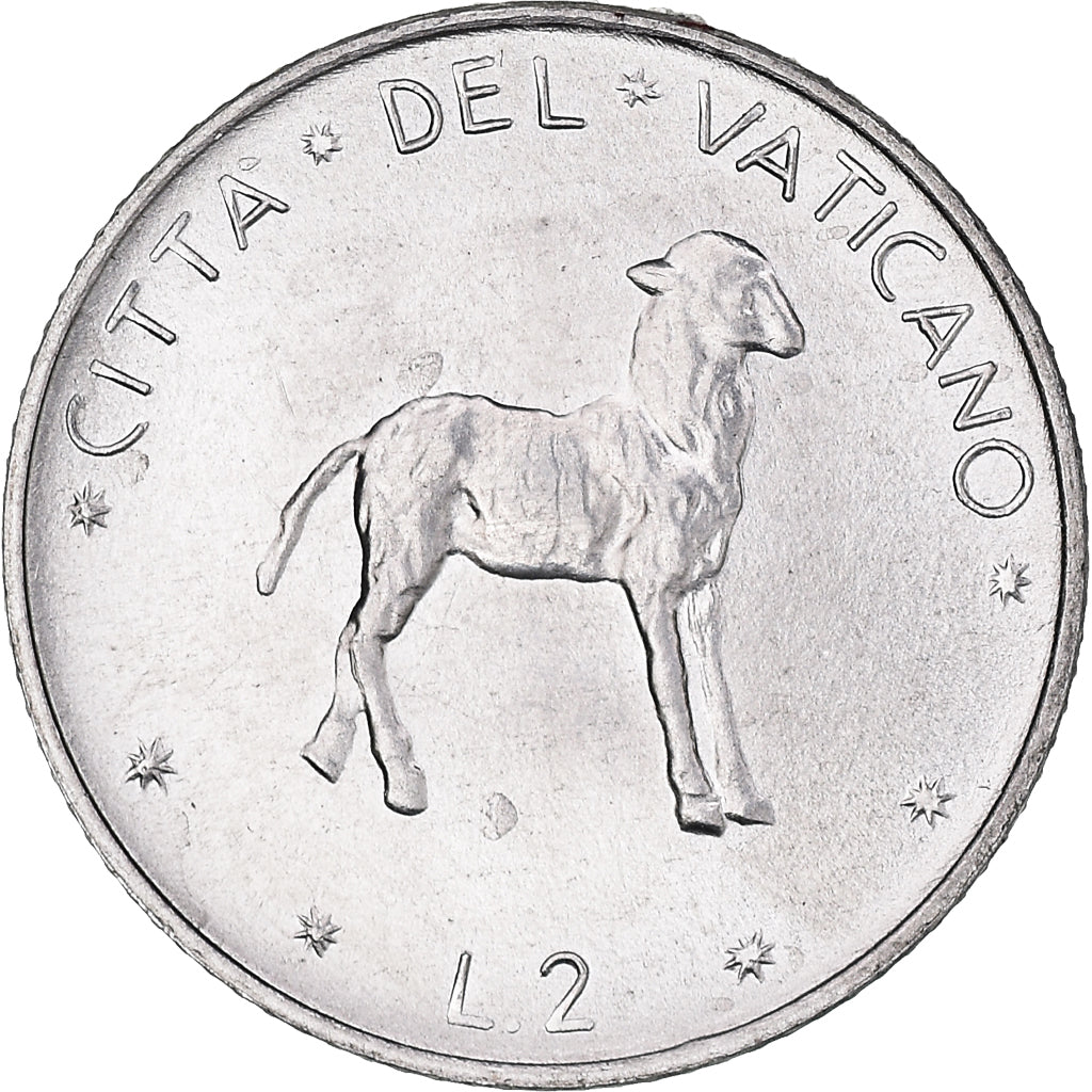 Moneta, PAŃSTWO WATYKAŃSKIE, Paul VI, 2 Lire, 1976, MS(65-70), Aluminium