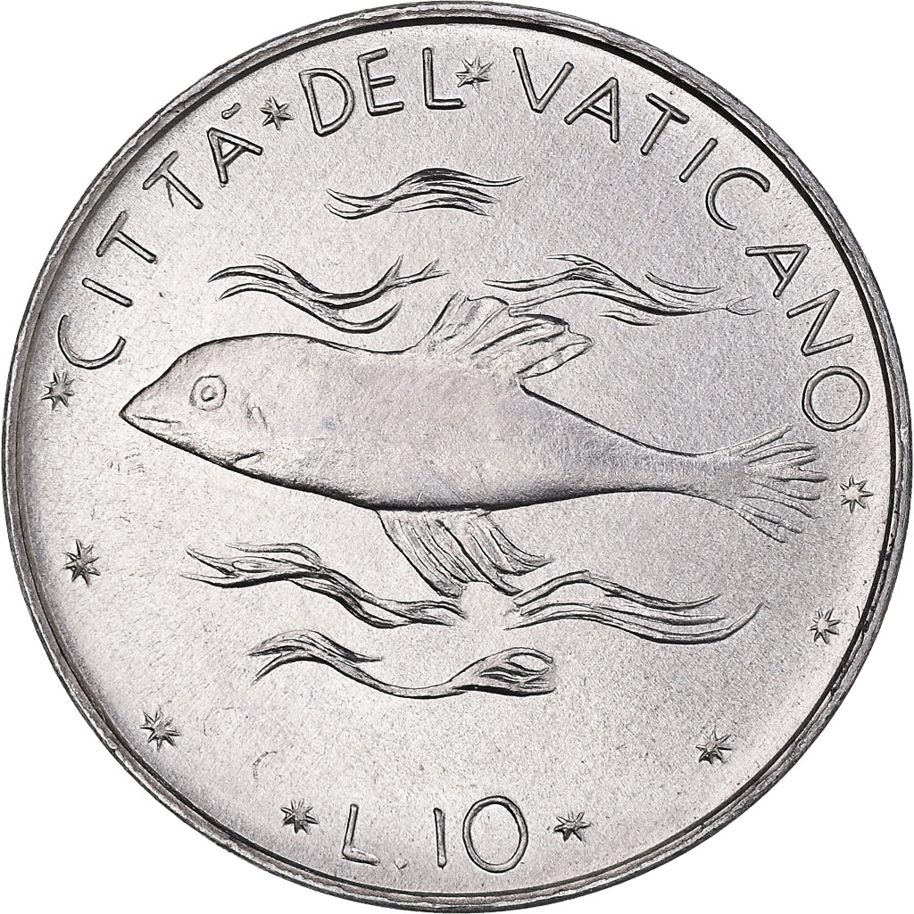 Moeda, CIDADE DO VATICANO, Paul VI, 10 Lire, 1977, Roma, MS(65-70), Alumínio