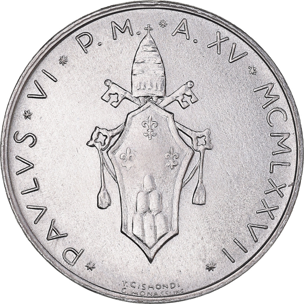 Moneta, PAŃSTWO WATYKAŃSKIE, Paul VI, 10 Lire, 1977, Roma, MS(65-70)