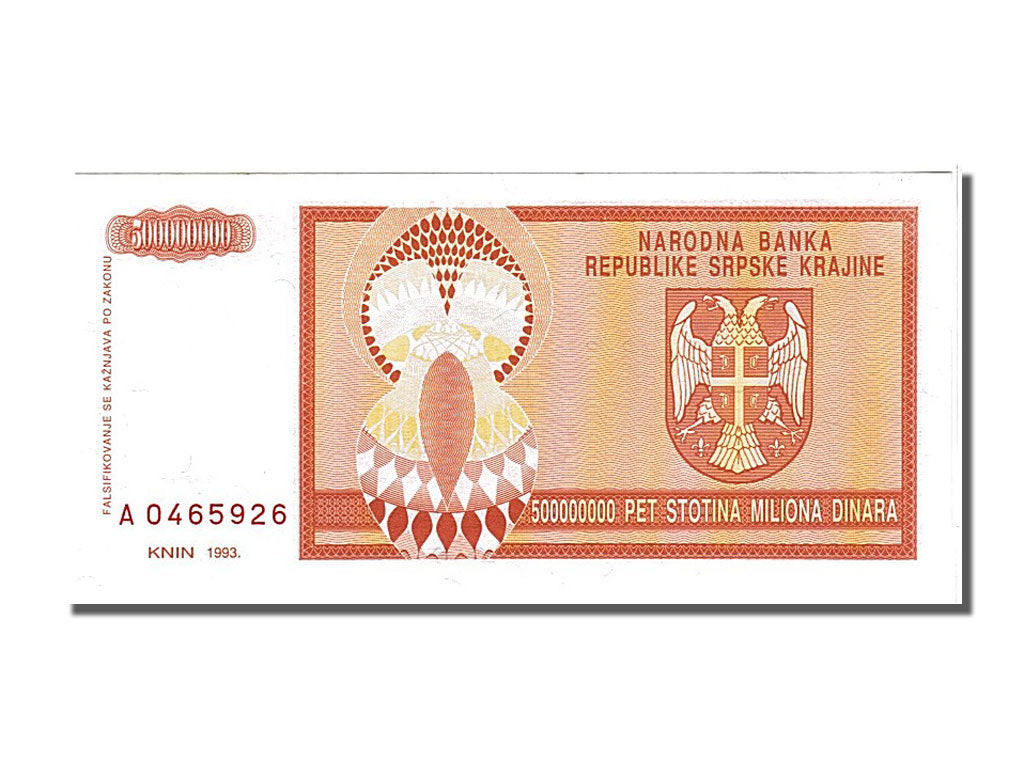 Banconote, Croazia, 500 Million Dinara, 1993, FDS