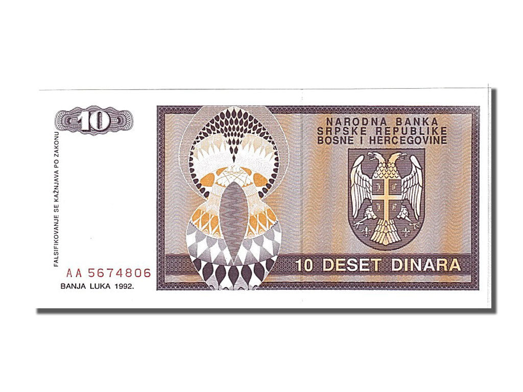 Banknote, Bosnia - Herzegovina, 10 Dinara, 1992, UNC(65-70)