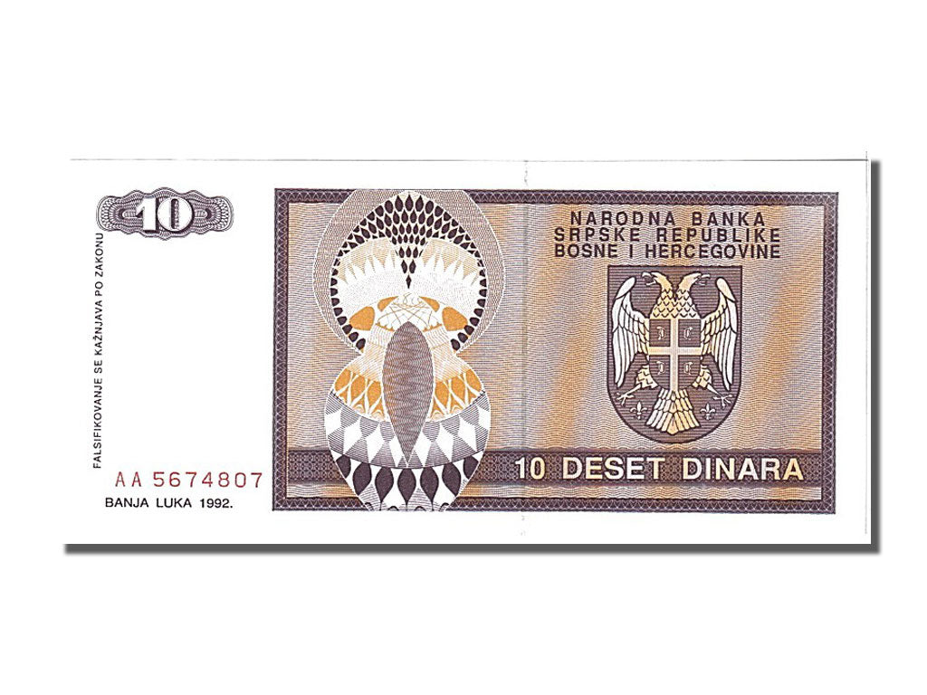 Banknote, Bosnia - Herzegovina, 10 Dinara, 1992, UNC(65-70)