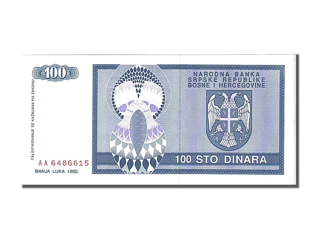 Banknote, Bosnia - Herzegovina, 100 Dinara, 1992, UNC(65-70)