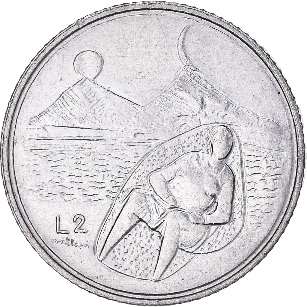 Moeda, San Marino, 2 Lire, 1976, Rome, EF(40-45), Alumínio, KM:52