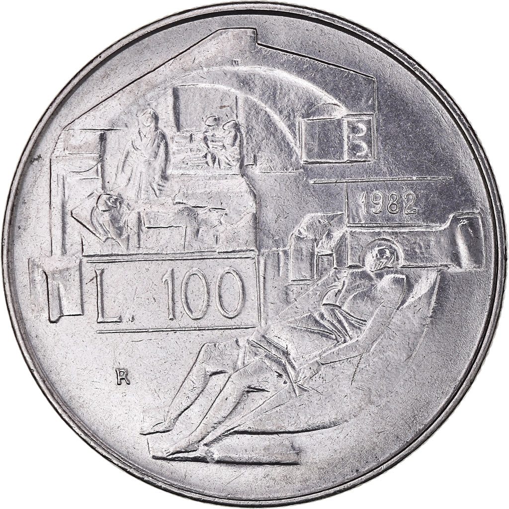 Moeda, San Marino, 100 Lire, 1982, Rome, EF(40-45), Aço, KM:137