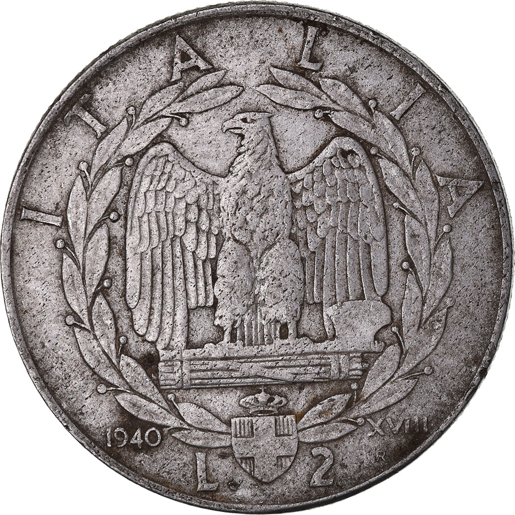 Coin, Italy, Vittorio Emanuele III, 2 Lire, 1940, Rome, VF(20-25), Stainless
