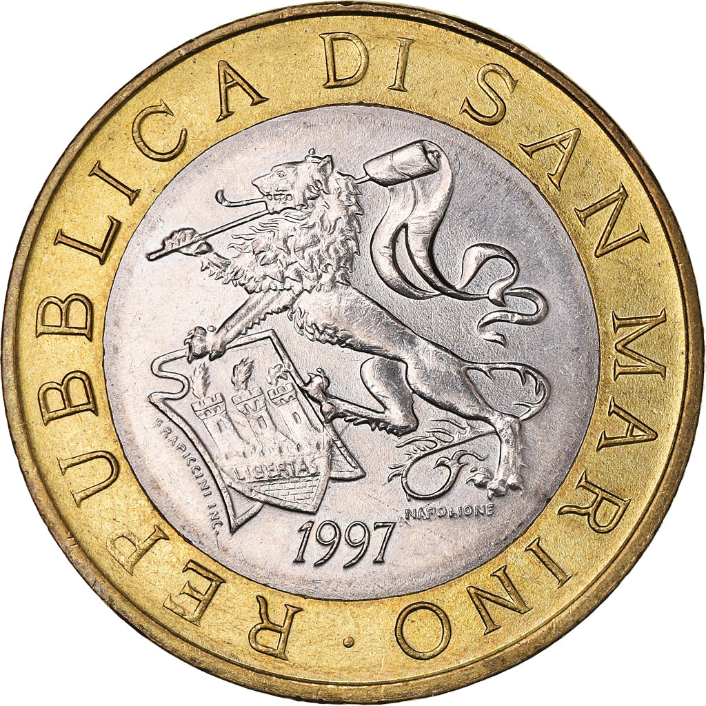 Moneda, San Marino, 1000 Lire, 1997, Rome, MBC+, Bimetálico, KM:368