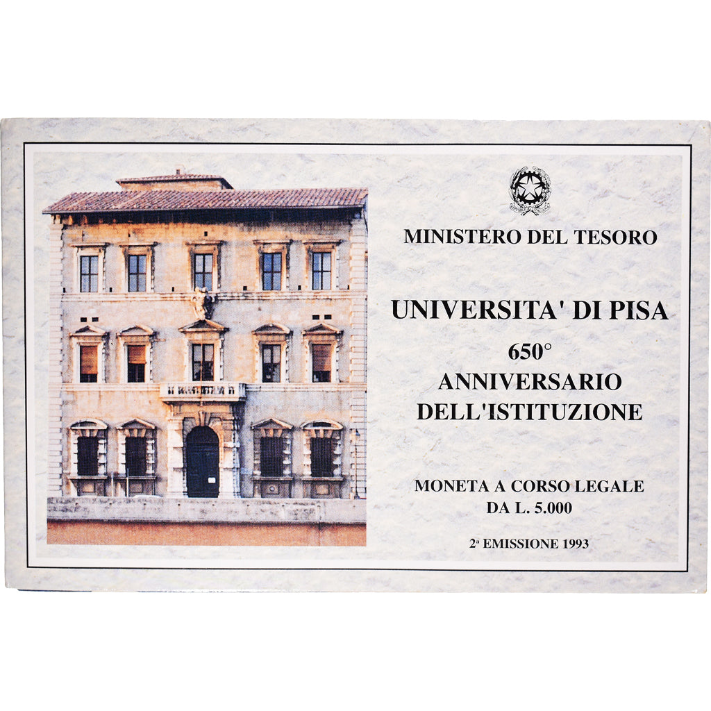 Moeda, Itália, Université de Pise, 5000 Lire, 1993, BU, MS(65-70), Prata