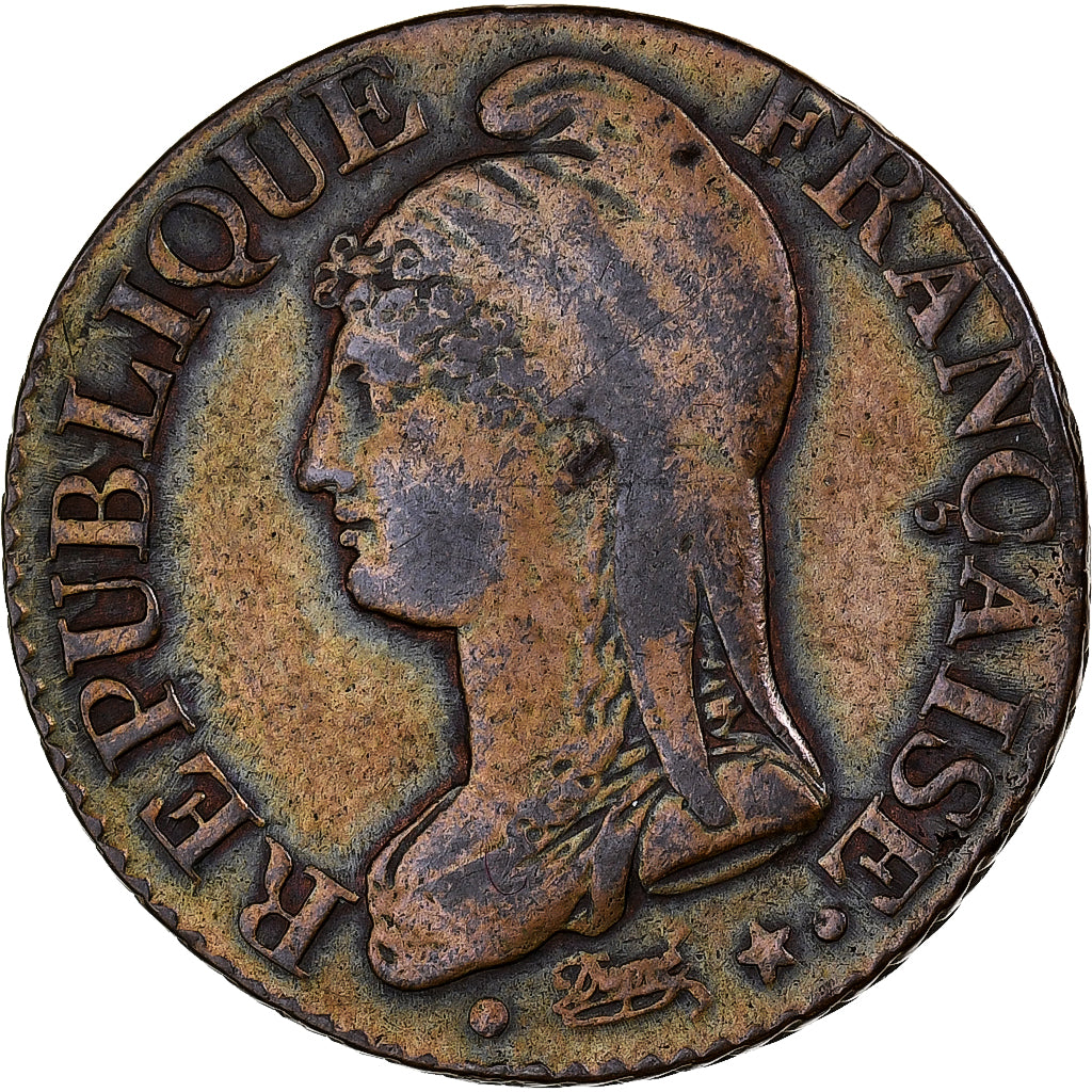 France, 5 Centimes, Dupré, AN 9, Geneva, Bronze, EF(40-45), Gadoury:126b