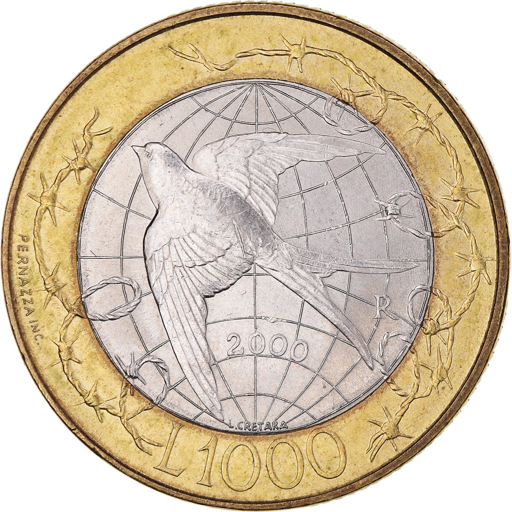 Moneda, San Marino, 1000 Lire, 2000, Rome, MBC, Bimetálico, KM:405