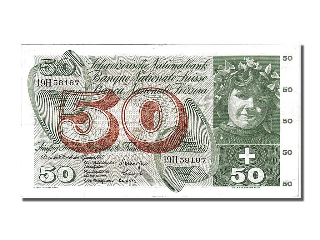 Banknot, Szwajcaria, 50 Franken, 1965, 1965-01-21, AU(55-58)