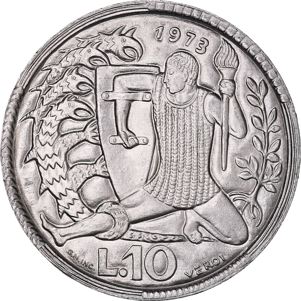 Coin, San Marino, 10 Lire, 1973, Rome, MS(65-70), Aluminum, KM:25