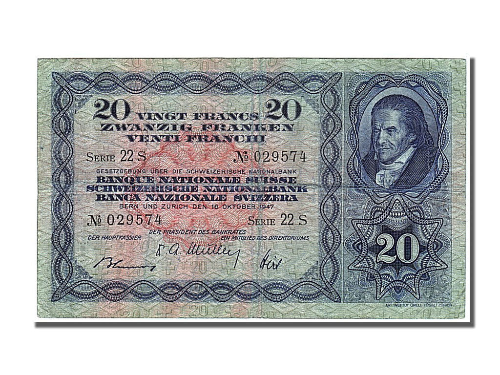 Banknote, Switzerland, 20 Franken, 1947, 1947-10-16, EF(40-45)
