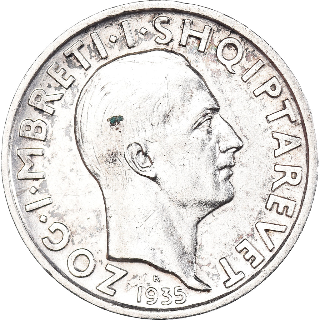 Coin, Albania, Zog I, Frang Ar, 1935, Rome, EF(40-45), Silver, KM:16