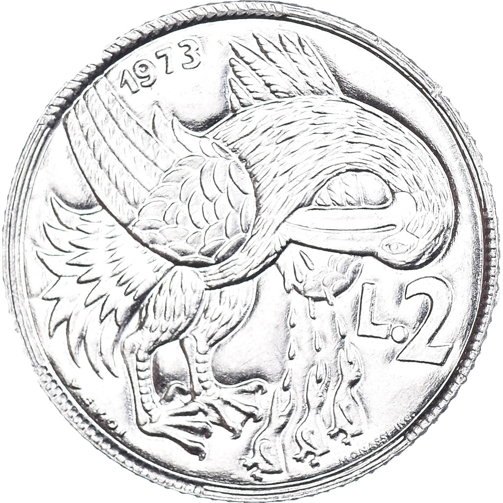 Moneda, San Marino, 2 Lire, 1973, Rome, SC, Aluminio, KM:23