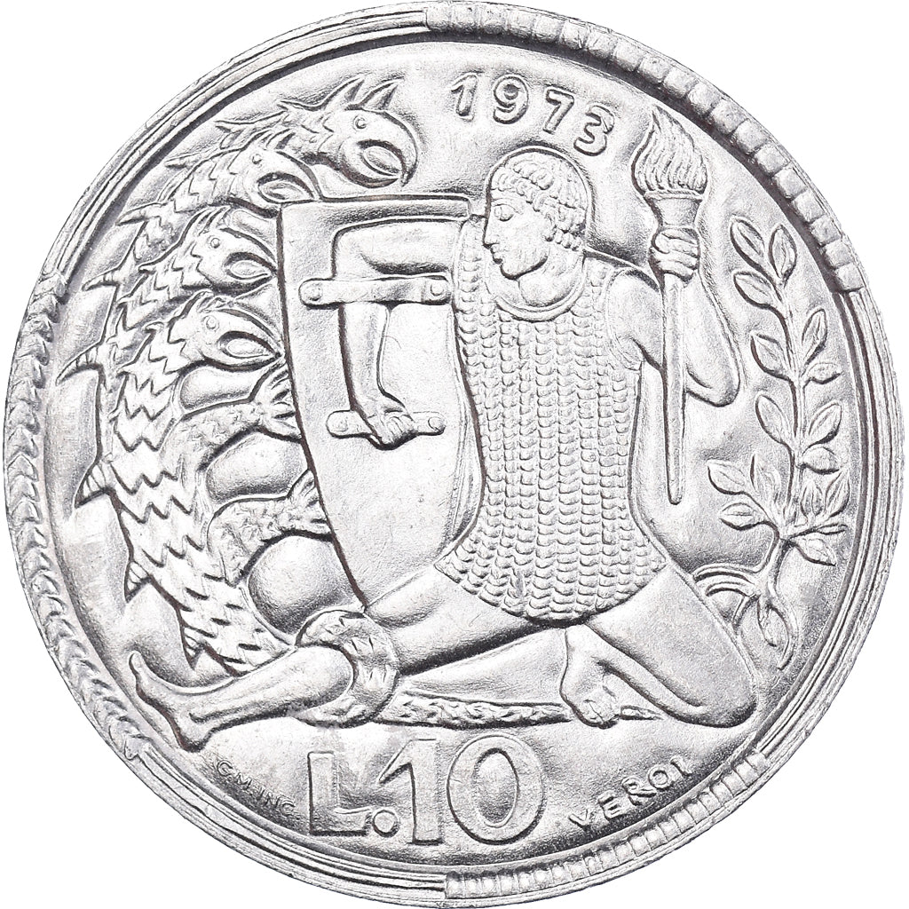 Coin, San Marino, 10 Lire, 1973, EF(40-45), Aluminum, KM:25