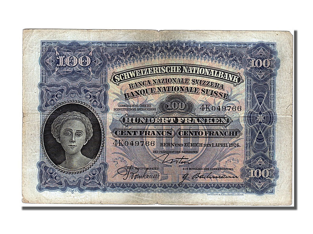 Billete, 100 Franken, 1924, Suiza, 1924-04-01, BC+