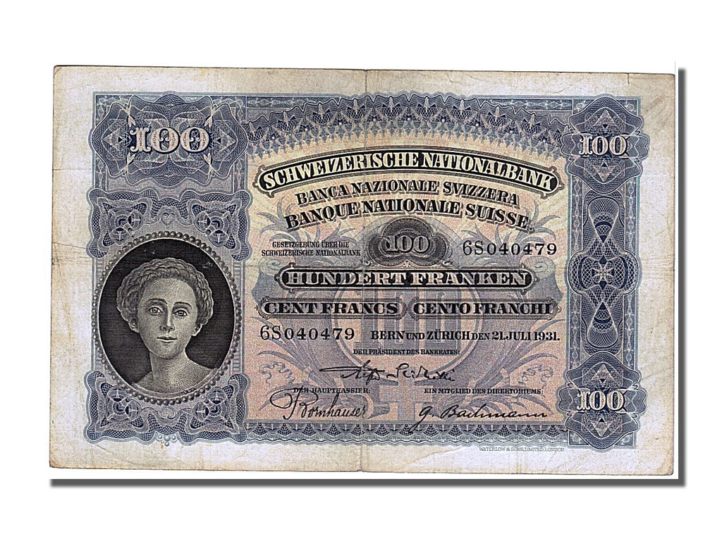 Banknote, Switzerland, 100 Franken, 1931, 1931-07-21, EF(40-45)
