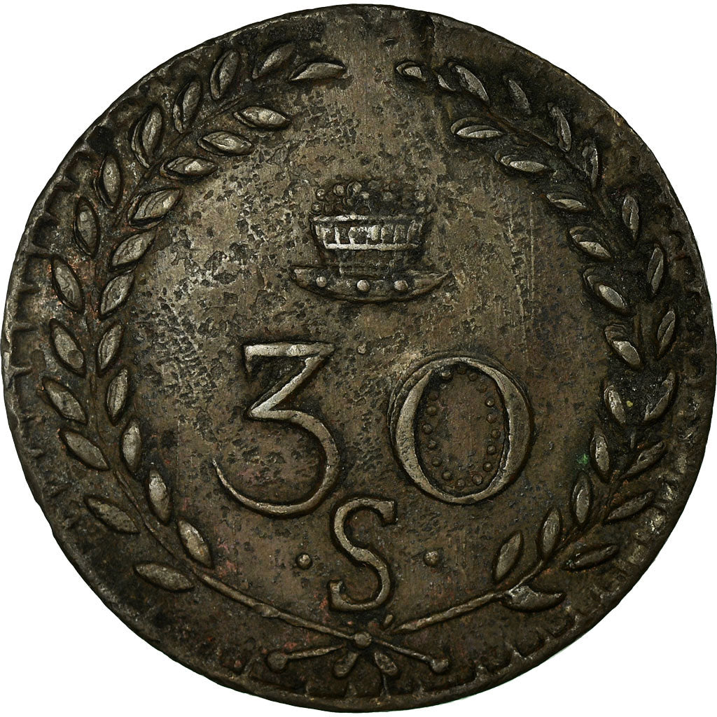 Coin, France, 30 Sous, 1820, Aniche, AU(55-58), Bronze