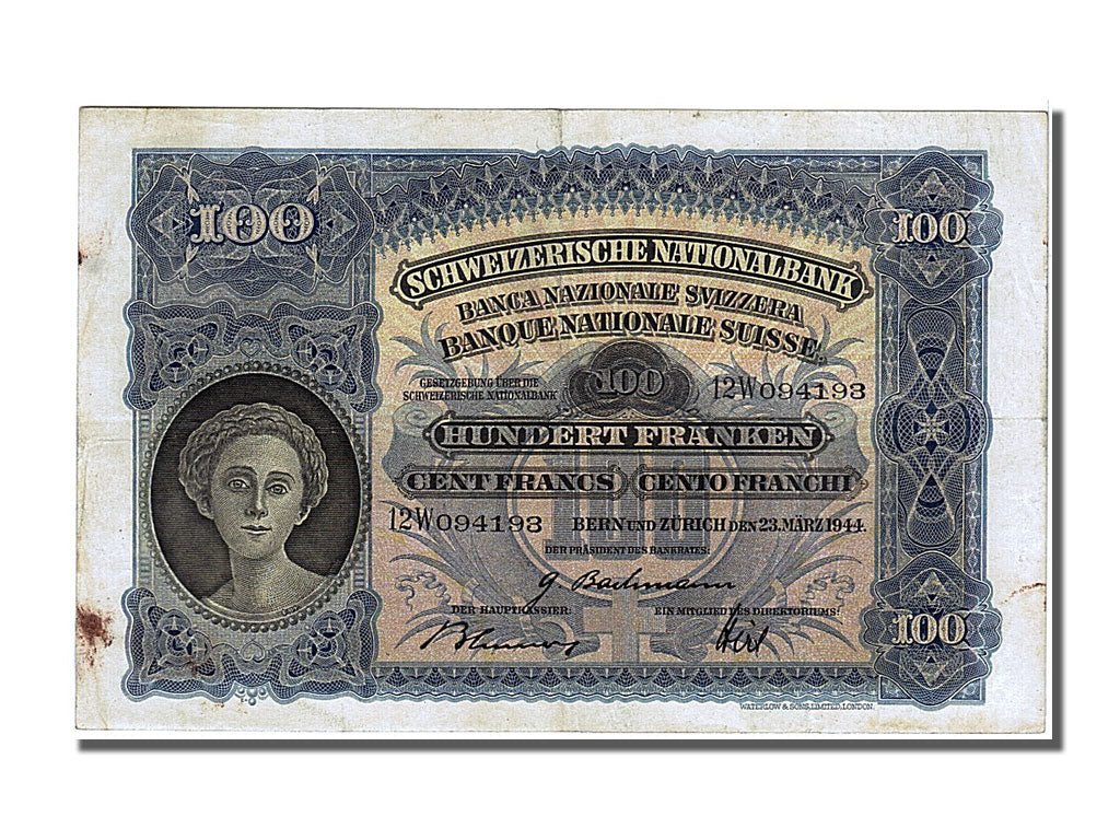 Geldschein, Schweiz, 100 Franken, 1944, 1944-03-23, SS+