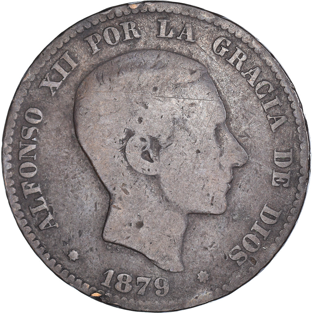 Monnaie, Espagne, Alfonso XII, 10 Centimos, 1879, Barcelona, TB, Bronze, KM:675