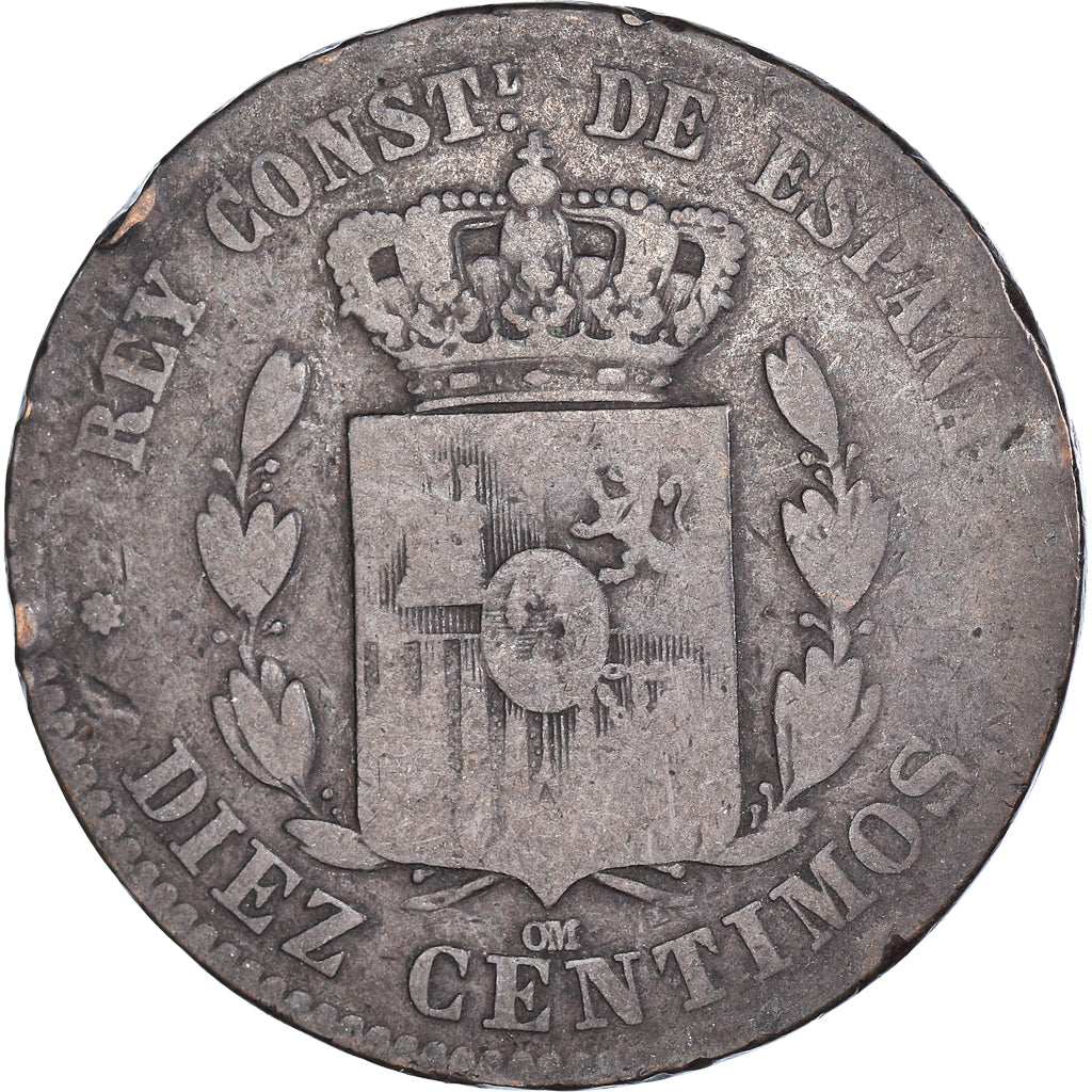Monnaie, Espagne, Alfonso XII, 10 Centimos, 1879, Barcelona, TB, Bronze, KM:675