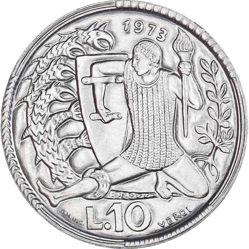 Münze, San Marino, 10 Lire, 1973, VZ+, Aluminium, KM:25