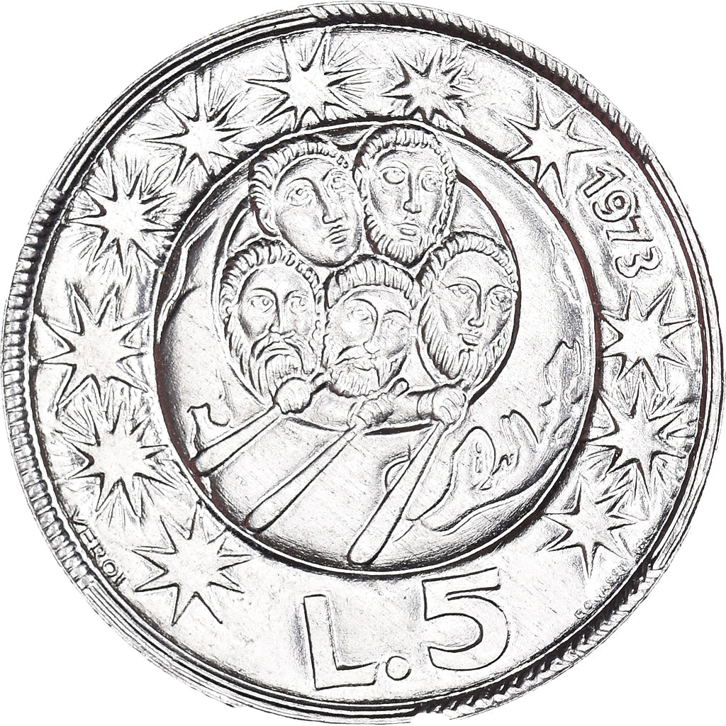 Münze, San Marino, 5 Lire, 1973, Rome, FDC, UNZ, Aluminium, KM:24