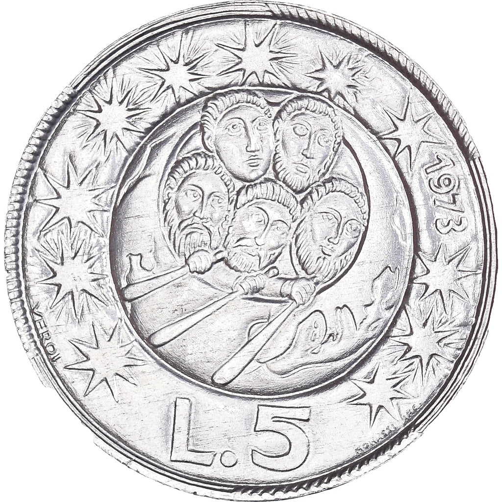 Moneta, San Marino, 5 Lire, 1973, Rome, FDC, SPL, Alluminio, KM:24