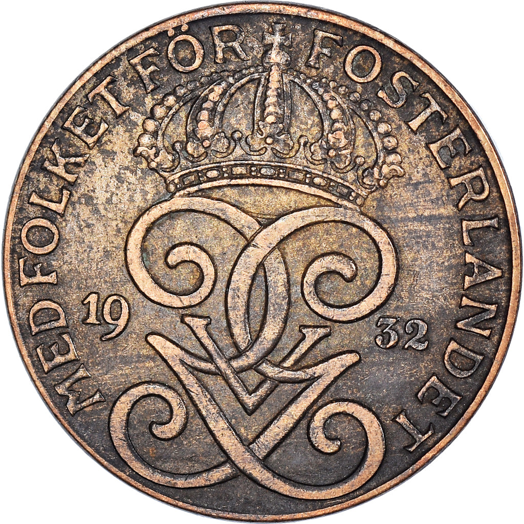 Coin, Sweden, Gustaf V, 2 Öre, 1932, EF(40-45), Bronze, KM:778