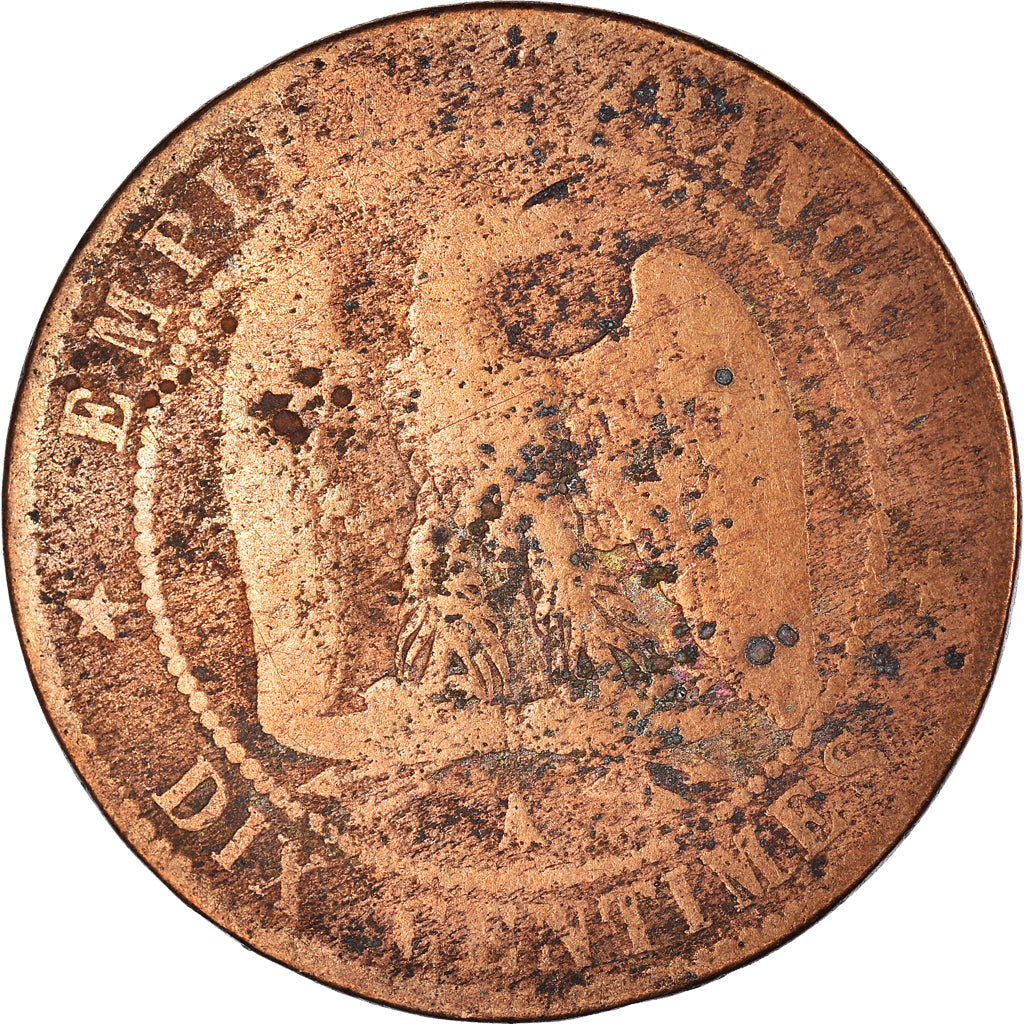 Moeda, França, Napoleon III, 10 Centimes, 1855, Paris, F(12-15), Bronze