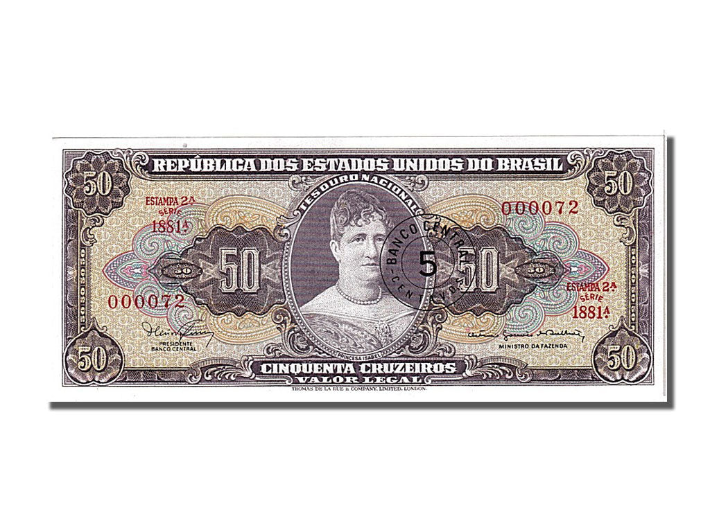 Banknote, Brazil, 5 Centavos on 50 Cruzeiros, 1966, UNC(65-70)