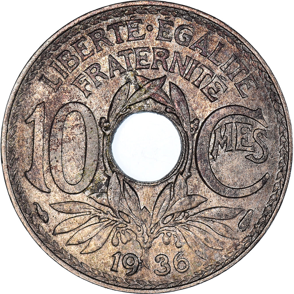Moneda, Francia, Lindauer, 10 Centimes, 1936, BC+, Cobre - níquel, KM:866a