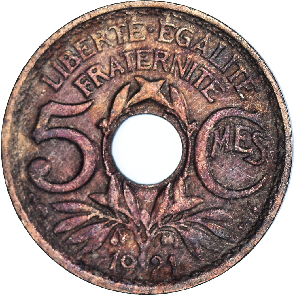 Munten, Frankrijk, Lindauer, 5 Centimes, 1921, ZF, Cupro-nikkel, KM:875
