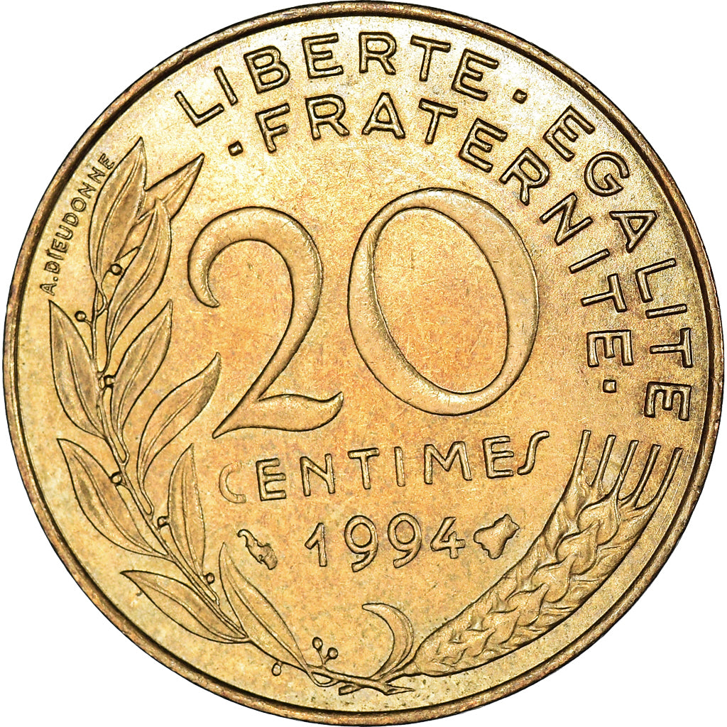 Munten, Frankrijk, Marianne, 20 Centimes, 1994, Paris, ZF+, Aluminum-Bronze