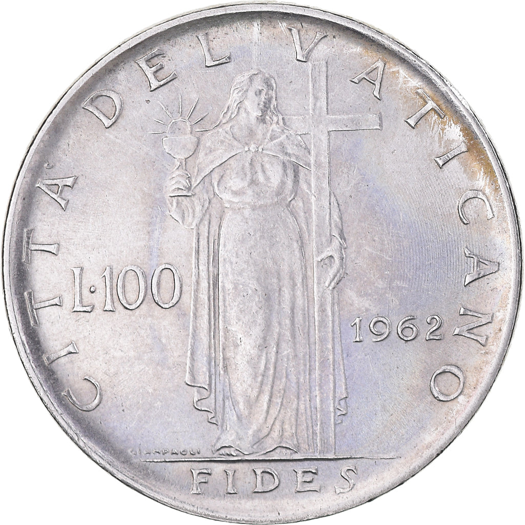 Coin, VATICAN CITY, John XXIII, 100 Lire, 1962, AU(50-53), Stainless Steel