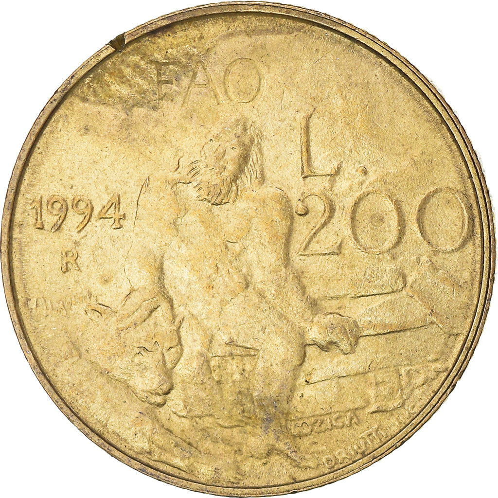 Coin, San Marino, 200 Lire, 1994, Rome, VF(30-35), Aluminum-Bronze, KM:313