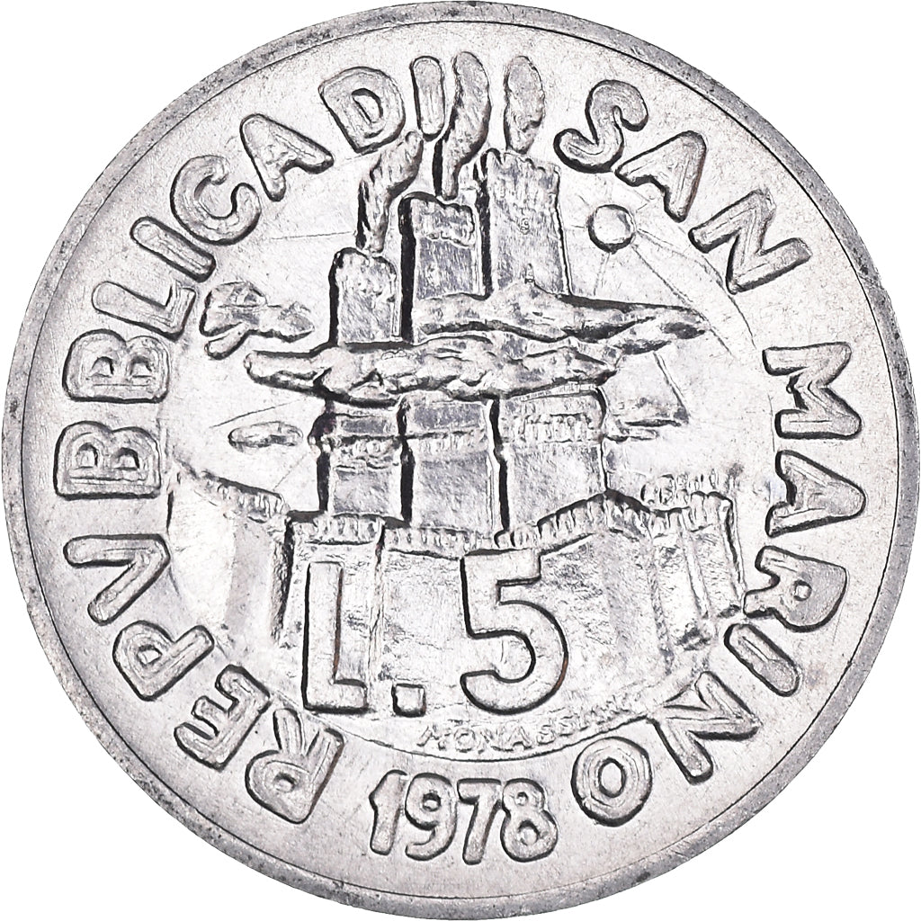 Coin, San Marino, 5 Lire, 1978, Rome, AU(55-58), Aluminum, KM:78
