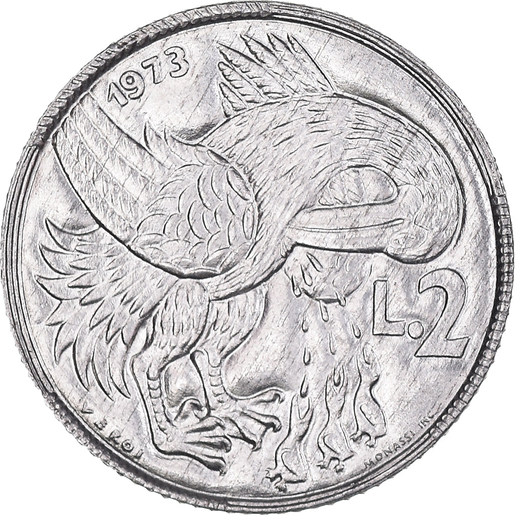 Münze, San Marino, 2 Lire, 1973, FDC, VZ, Aluminium, KM:23