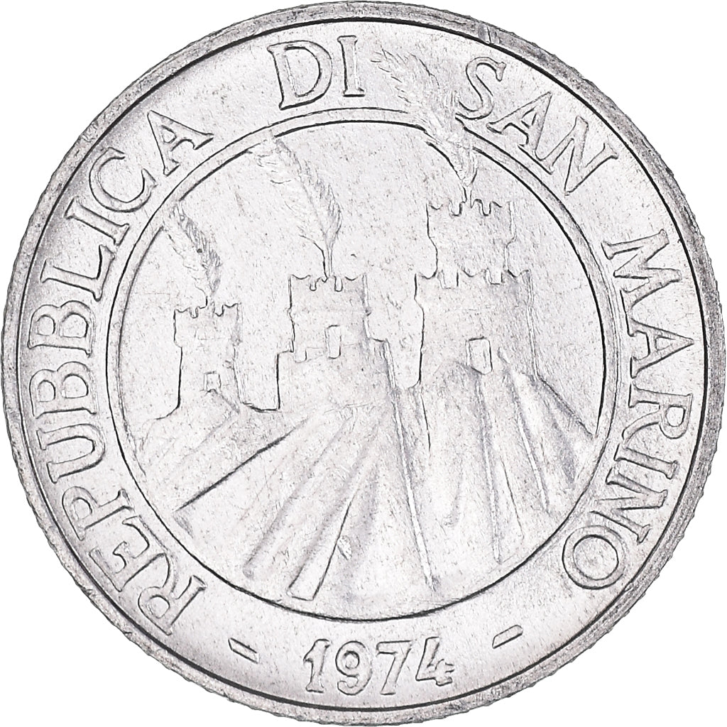 Moneda, San Marino, 2 Lire, 1974, EBC, Aluminio, KM:31
