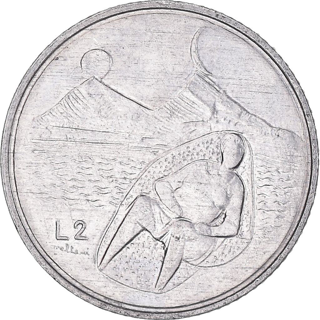 Munten, San Marino, 2 Lire, 1976, ZF, Aluminium, KM:52