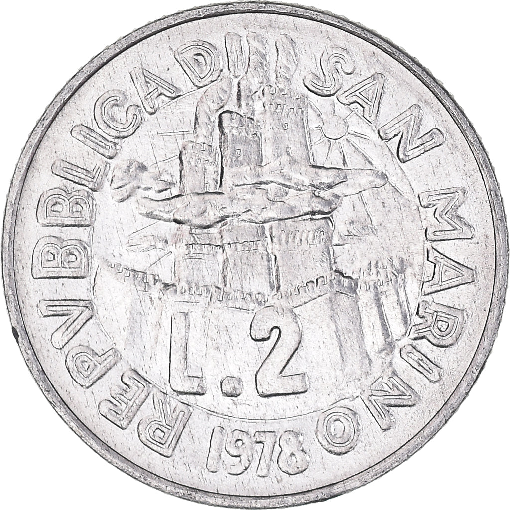 Moeda, San Marino, 2 Lire, 1978, Rome, AU(55-58), Alumínio, KM:77